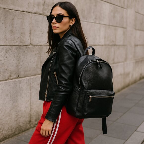 American Eagle Genuine Leather Backpack – Made in Italy – Black – Excellent - Picture 1 of 11